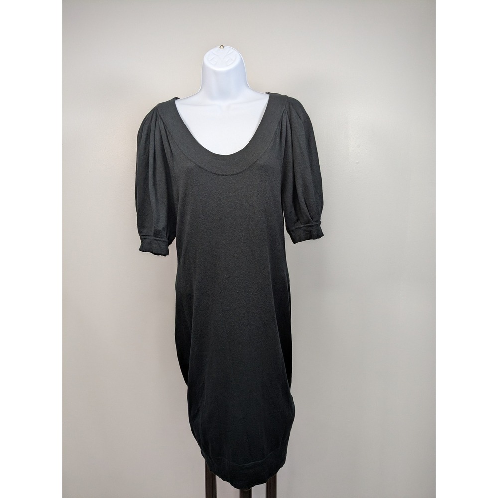 Banana Republic Silk Cotton Cashmere Puff Sleeve Sweater Dress Black Sm 606625 - Picture 2 of 12